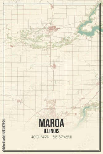 Retro US city map of Maroa, Illinois. Vintage street map. photo
