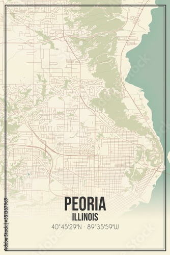 Retro US city map of Peoria, Illinois. Vintage street map. photo