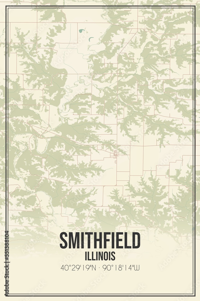 Retro US city map of Smithfield, Illinois. Vintage street map.