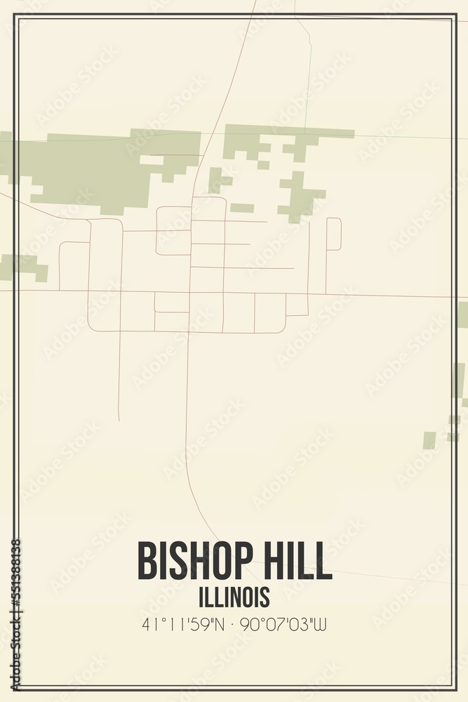 Fototapeta premium Retro US city map of Bishop Hill, Illinois. Vintage street map.