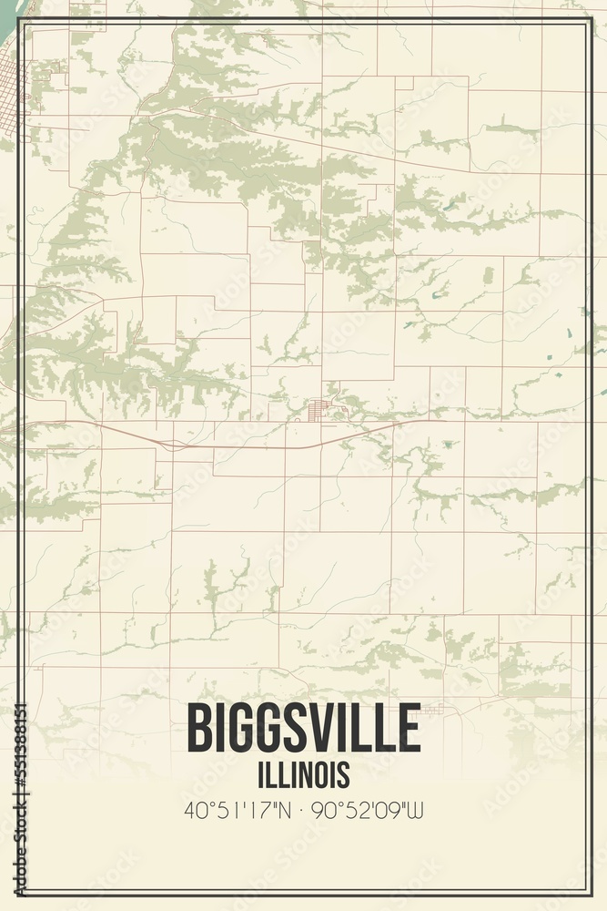 Retro US city map of Biggsville, Illinois. Vintage street map.