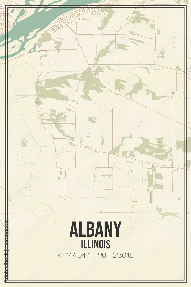 Retro US city map of Albany, Illinois. Vintage street map.