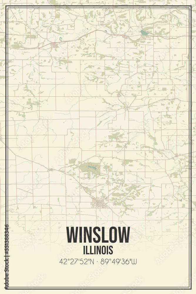 Retro US city map of Winslow, Illinois. Vintage street map.