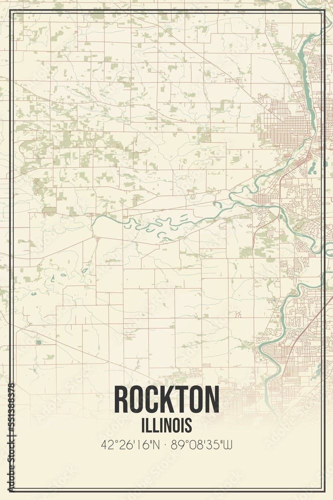 Retro US city map of Rockton, Illinois. Vintage street map.