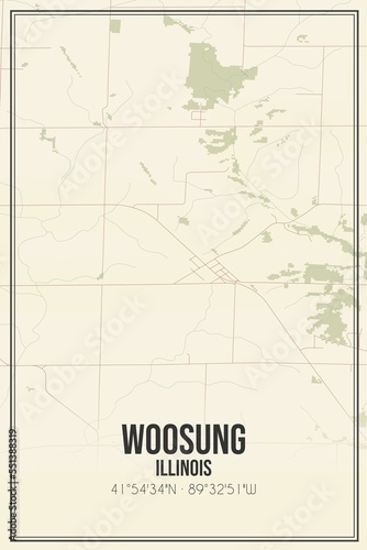 Retro US city map of Woosung, Illinois. Vintage street map. photo