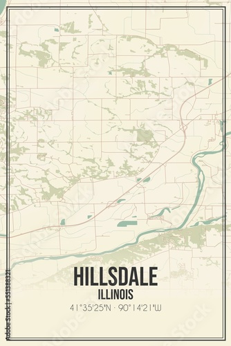 Retro US city map of Hillsdale  Illinois. Vintage street map.