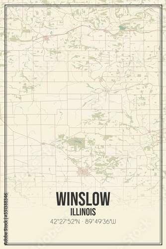 Retro US city map of Winslow  Illinois. Vintage street map.