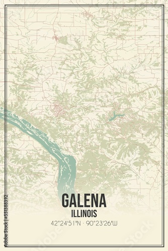 Canvas Print Retro US city map of Galena, Illinois. Vintage street map.