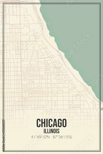 Obraz na płótnie Retro US city map of Chicago, Illinois. Vintage street map. w salonie