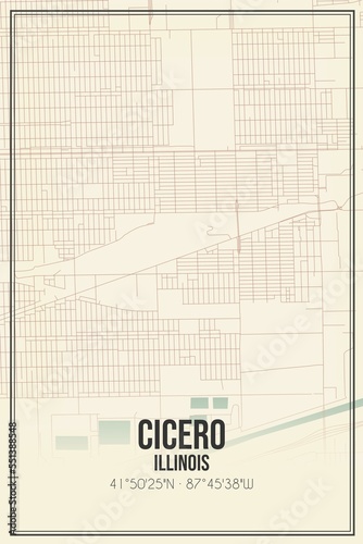 Retro US city map of Cicero, Illinois. Vintage street map. photo