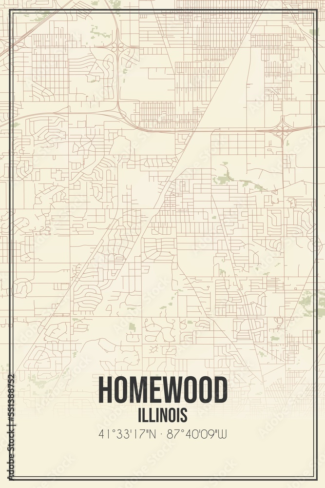 Obraz premium Retro US city map of Homewood, Illinois. Vintage street map.