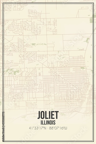 Retro US city map of Joliet, Illinois. Vintage street map. photo