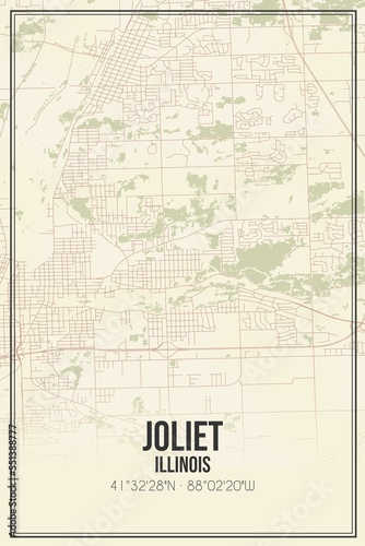 Retro US city map of Joliet, Illinois. Vintage street map. photo