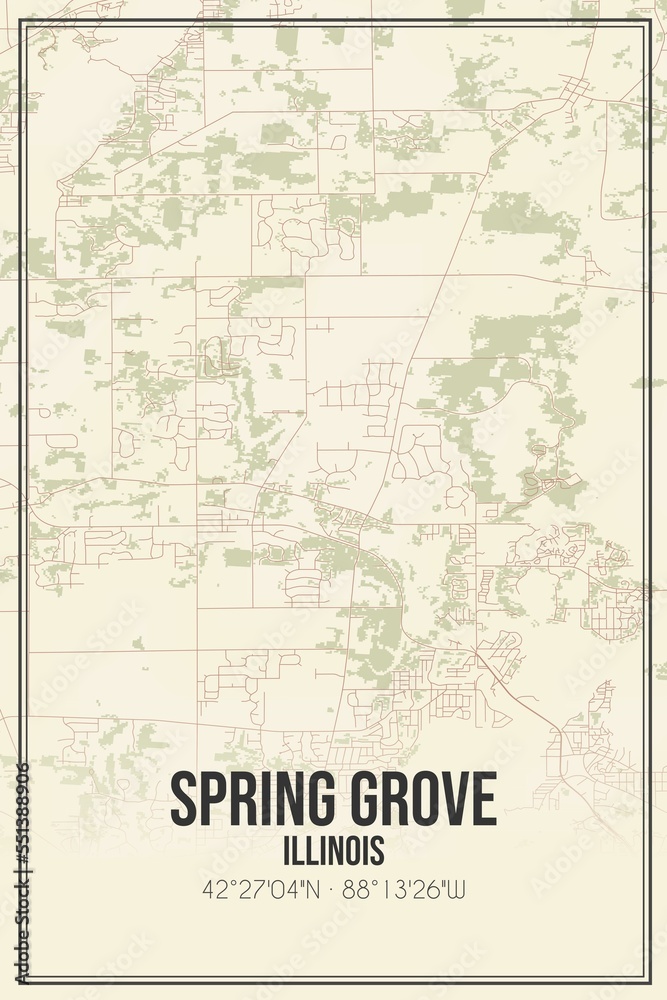 Retro US city map of Spring Grove, Illinois. Vintage street map.