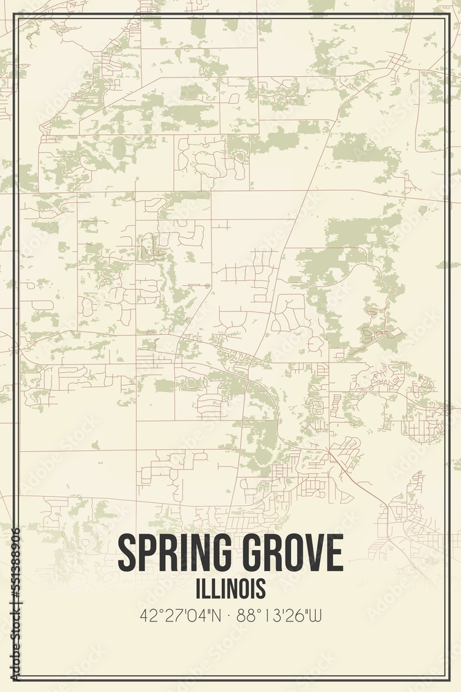 Retro US city map of Spring Grove, Illinois. Vintage street map. Retro US city map of Spring Grove, Illinois. Vintage street map.