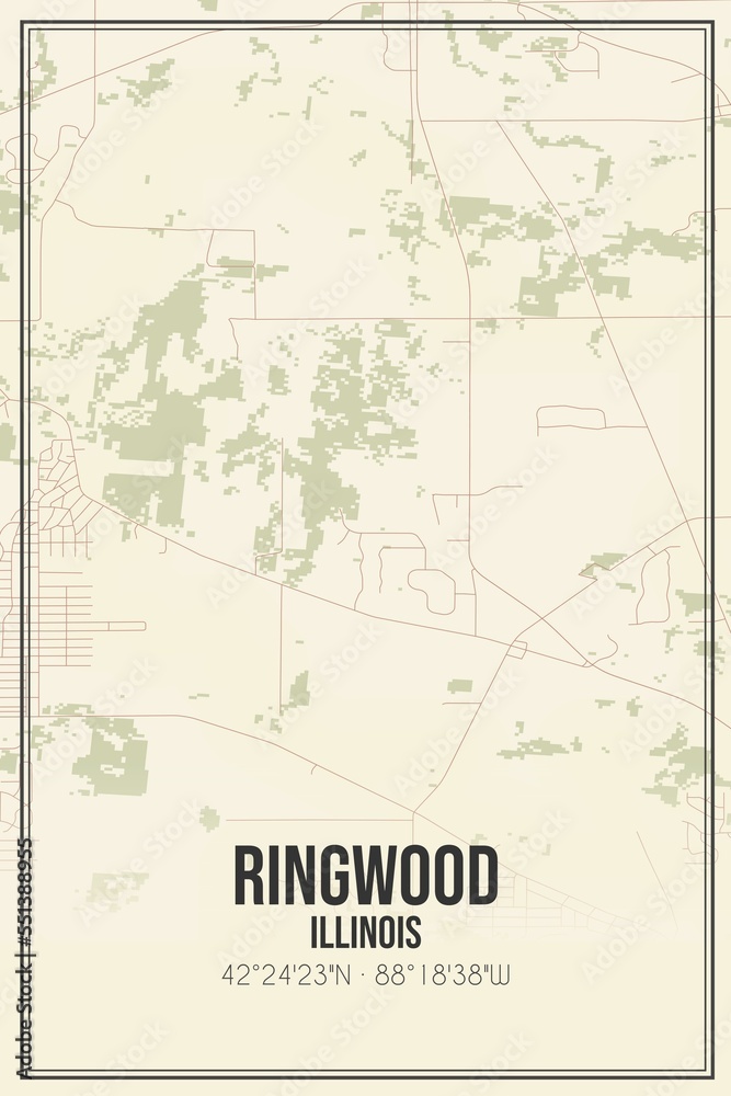 Retro US city map of Ringwood, Illinois. Vintage street map.