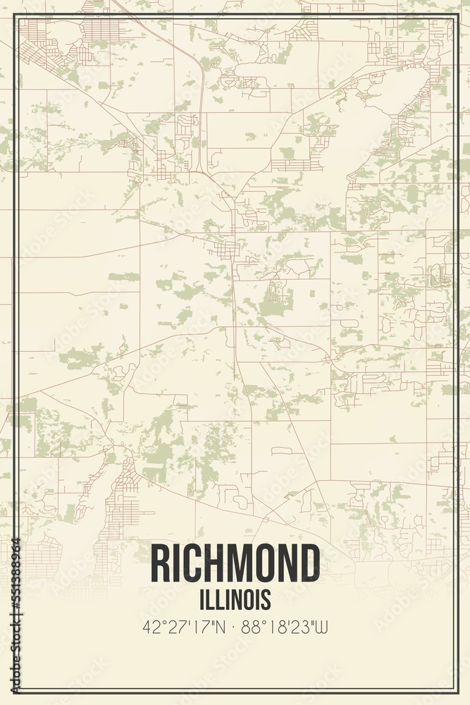 Retro US city map of Richmond, Illinois. Vintage street map.