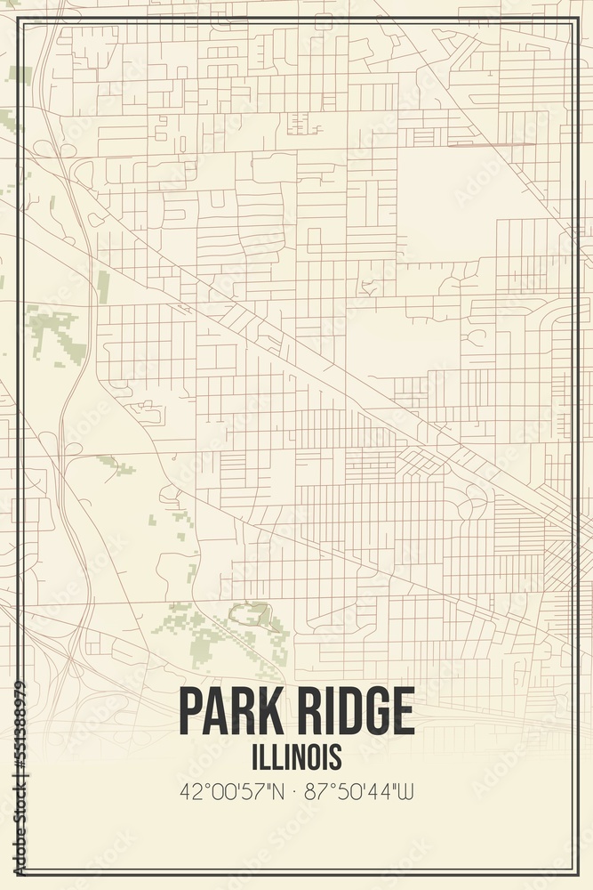 Retro US city map of Park Ridge, Illinois. Vintage street map.