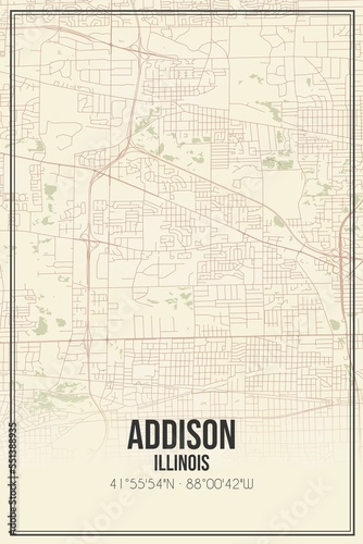 Retro US city map of Addison, Illinois. Vintage street map.