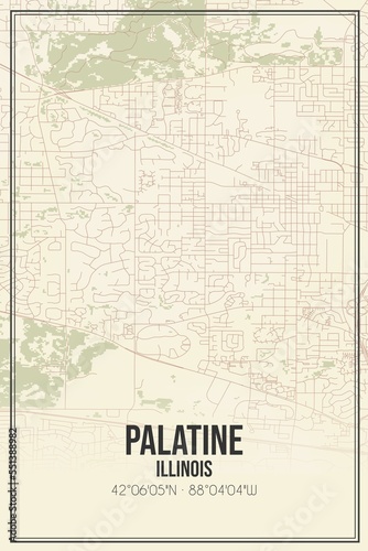Fotografija Retro US city map of Palatine, Illinois. Vintage street map.
