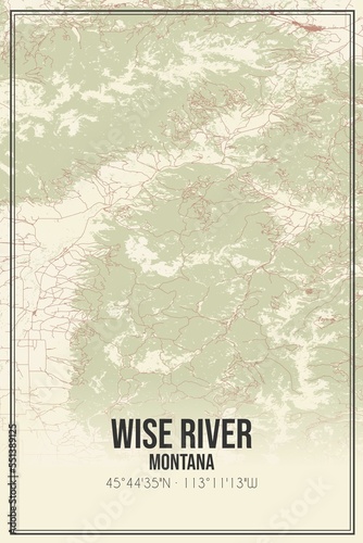 Retro US city map of Wise River  Montana. Vintage street map.
