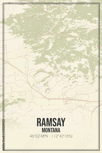 Retro US city map of Ramsay, Montana. Vintage street map. photo