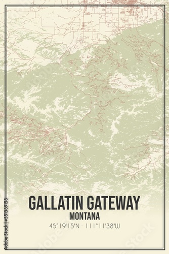 Retro US city map of Gallatin Gateway, Montana. Vintage street map. photo
