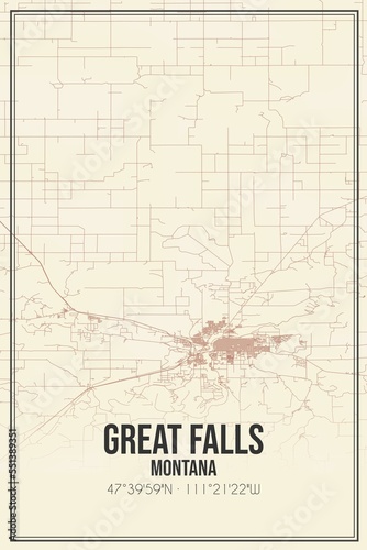 Retro US city map of Great Falls, Montana. Vintage street map. photo