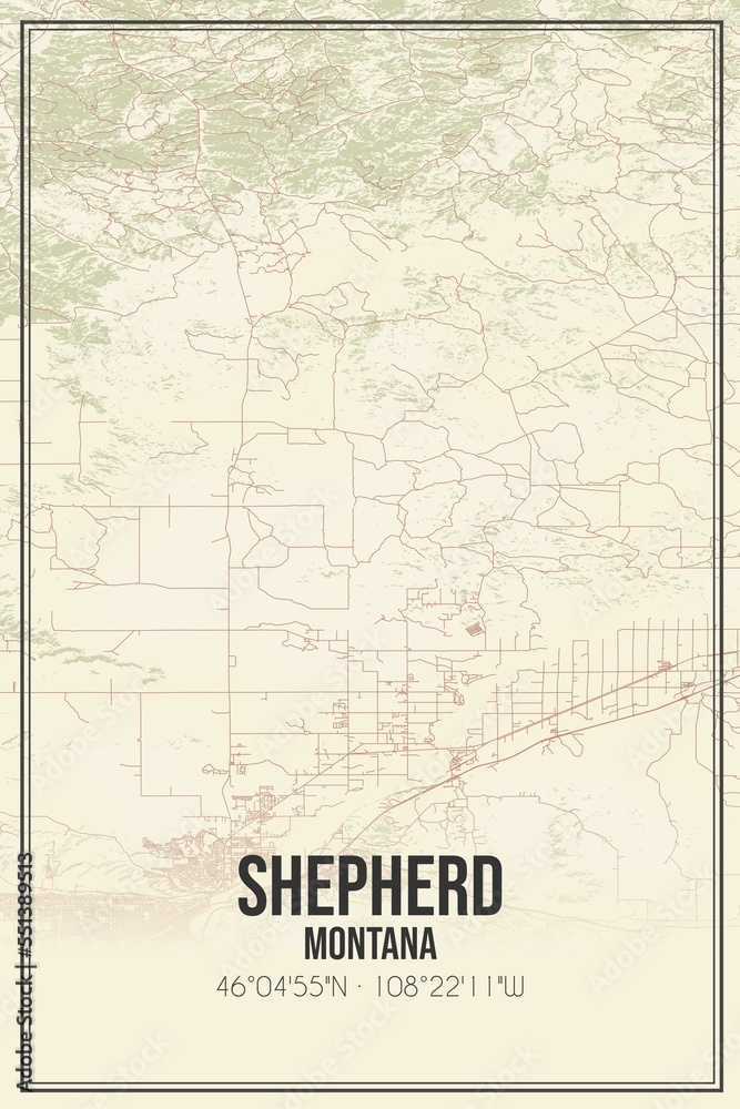 Fototapeta premium Retro US city map of Shepherd, Montana. Vintage street map.