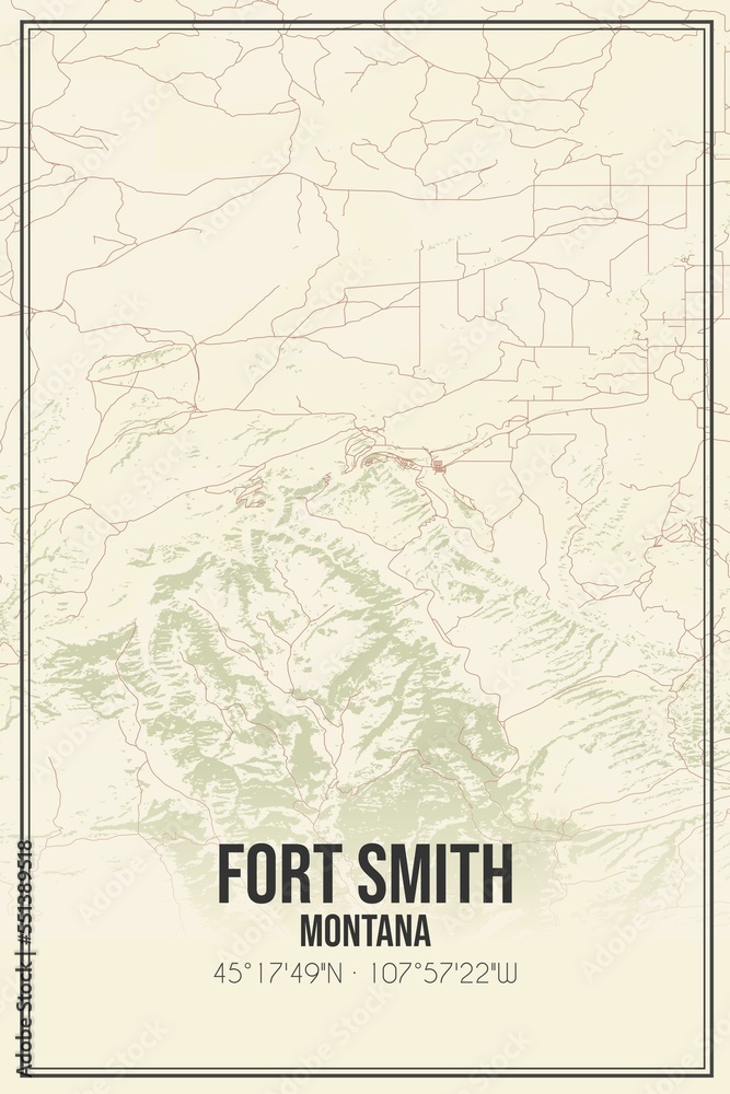 Fototapeta premium Retro US city map of Fort Smith, Montana. Vintage street map.