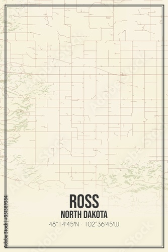 Retro US city map of Ross, North Dakota. Vintage street map. photo