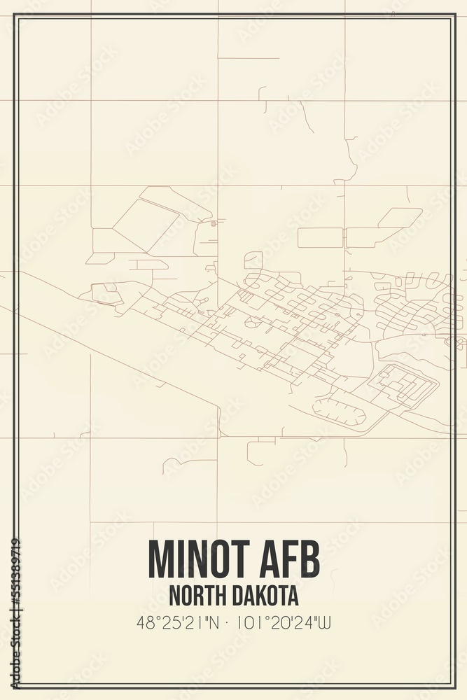 custom made wallpaper toronto digitalRetro US city map of Minot Afb, North Dakota. Vintage street map.