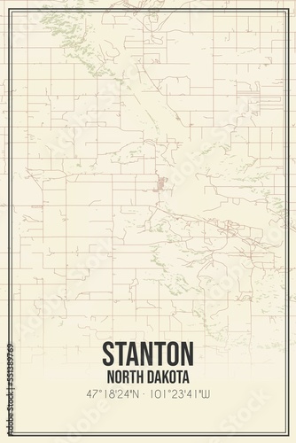 Retro US city map of Stanton, North Dakota. Vintage street map. photo