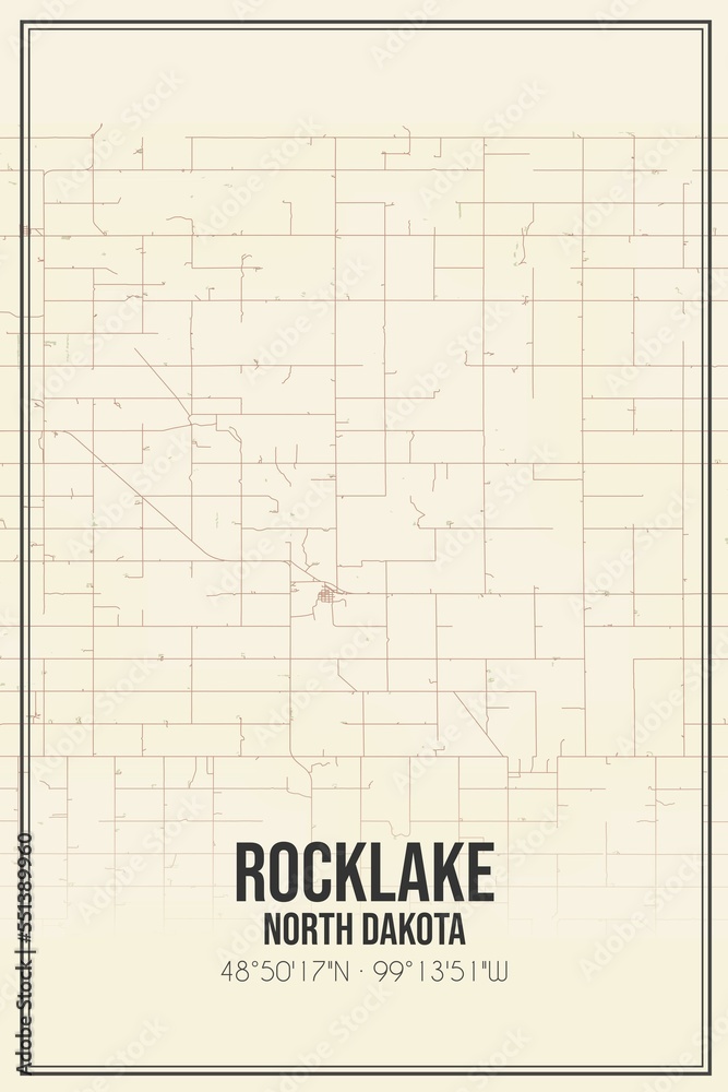 Retro US city map of Rocklake, North Dakota. Vintage street map. Retro US city map of Rocklake, North Dakota. Vintage street map.