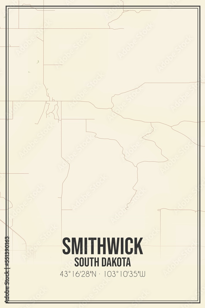 Retro US city map of Smithwick, South Dakota. Vintage street map.