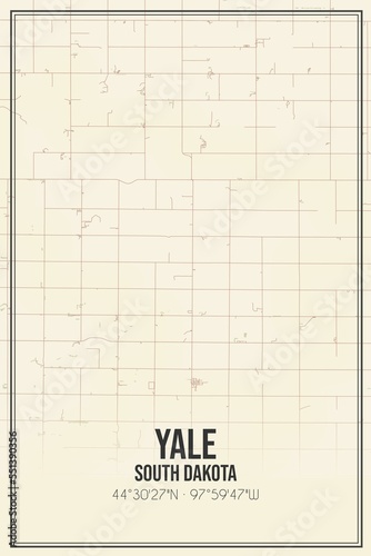 Retro US city map of Yale, South Dakota. Vintage street map. photo