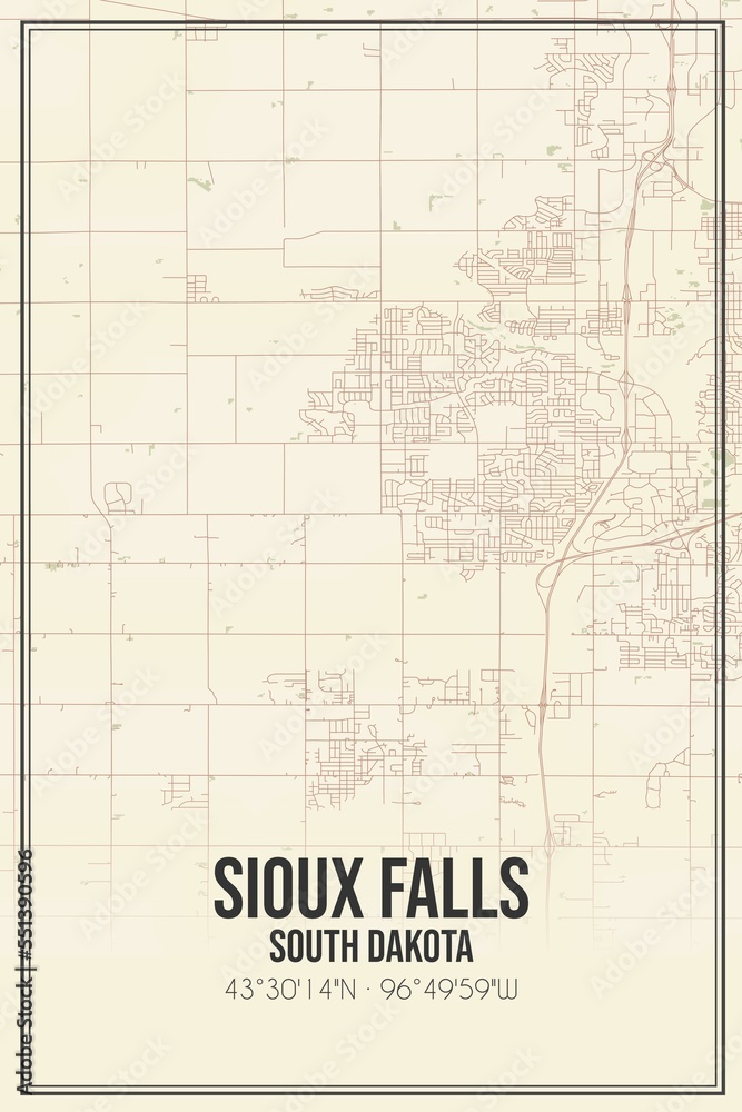 Retro US city map of Sioux Falls, South Dakota. Vintage street map. Retro US city map of Sioux Falls, South Dakota. Vintage street map.