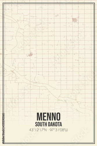 Retro US city map of Menno, South Dakota. Vintage street map. photo