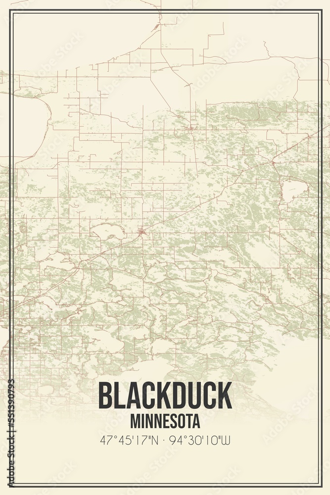 Retro US city map of Blackduck, Minnesota. Vintage street map.