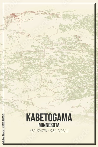 Retro US city map of Kabetogama  Minnesota. Vintage street map.