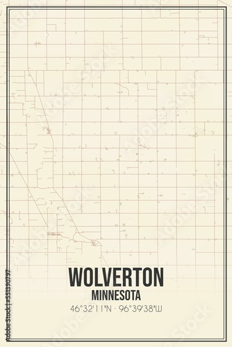 Retro US city map of Wolverton, Minnesota. Vintage street map. photo