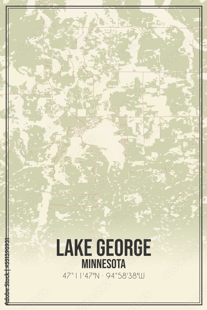Retro US city map of Lake George, Minnesota. Vintage street map.