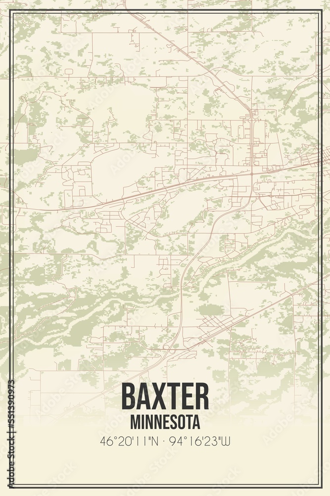 Fototapeta premium Retro US city map of Baxter, Minnesota. Vintage street map.