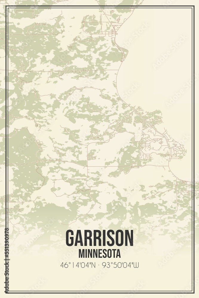 Retro US city map of Garrison, Minnesota. Vintage street map.