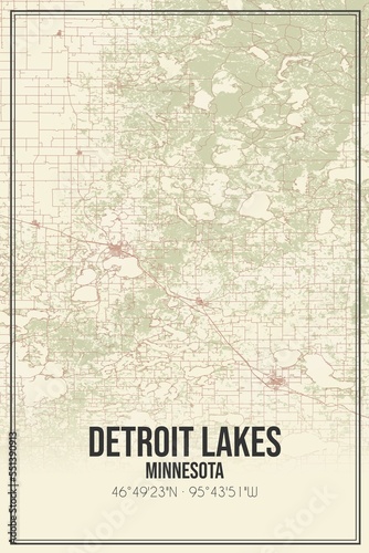 Retro US city map of Detroit Lakes  Minnesota. Vintage street map.