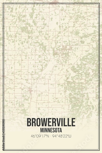 Retro US city map of Browerville  Minnesota. Vintage street map.