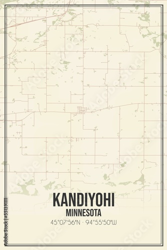 Retro US city map of Kandiyohi, Minnesota. Vintage street map. photo