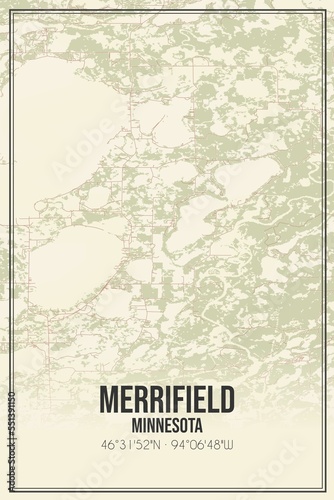 Retro US city map of Merrifield, Minnesota. Vintage street map. photo