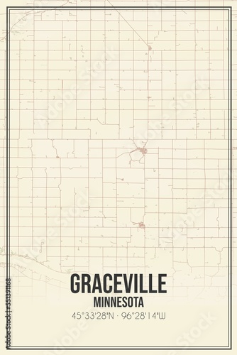 Retro US city map of Graceville, Minnesota. Vintage street map.