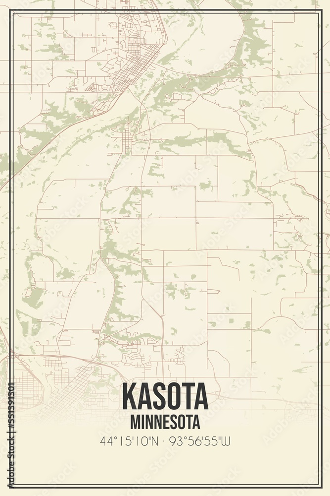 Retro US city map of Kasota, Minnesota. Vintage street map.